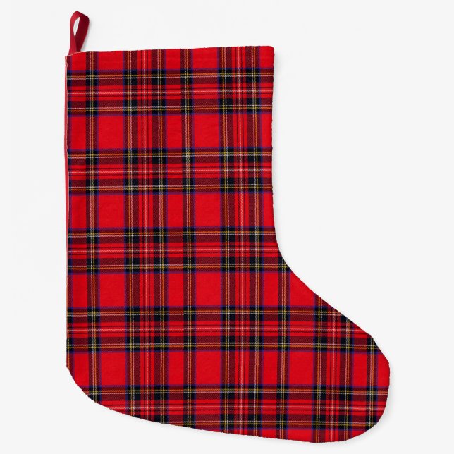 Royal Stewart tartan red black plaid Large Christmas Stocking (Front)