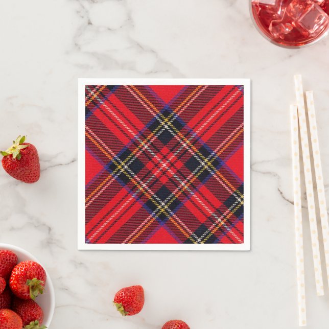 Royal Stewart tartan red black plaid Napkin (Insitu)