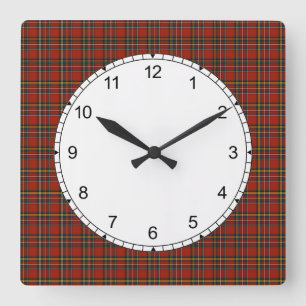 Royal Stewart Tartan Red Scottish Plaid Pattern Square Wall Clock