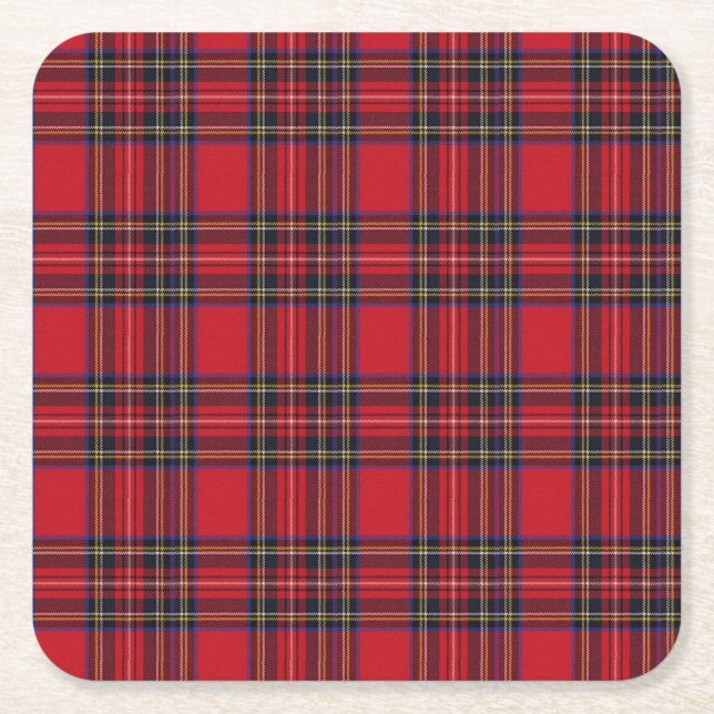 Royal Stewart Tartan Square Paper Coaster (Front)