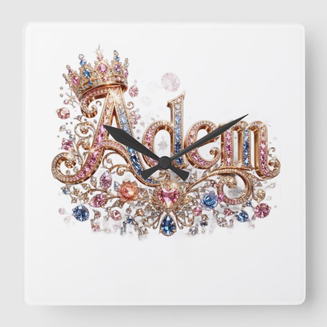  Royal Style Adam Design Square Wall Clock (Front)