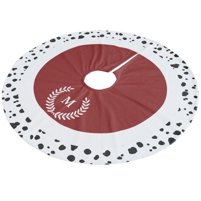 Royal Style Red & Dalmatian Spots Initial Letter Fleece Tree Skirt (Angled)