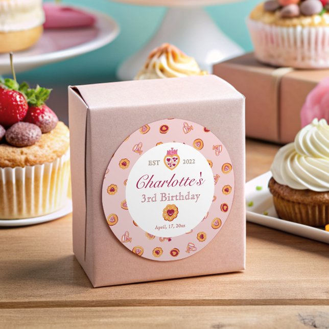 Royal Tea Party Pattern Pink Birthday Classic Round Sticker (Creator Uploaded)