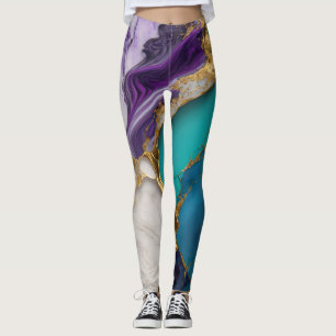 Royal Teal & Amethyst Marble with Gold Veins Leggings