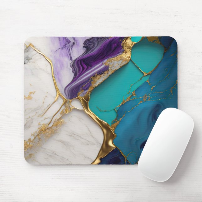 Royal Teal & Amethyst Marble with Gold Veins Mouse Pad (With Mouse)