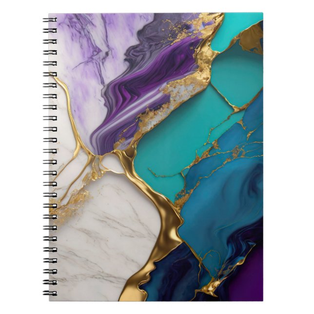 Royal Teal & Amethyst Marble with Gold Veins Notebook (Front)
