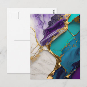 Royal Teal & Amethyst Marble with Gold Veins Postcard