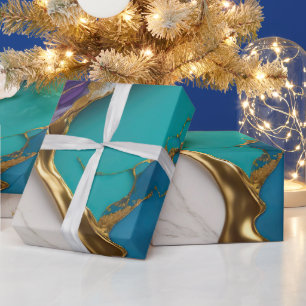 Royal Teal & Amethyst Marble with Gold Veins Wrapping Paper
