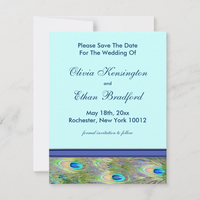 Royal Teal Blue Peacock Wedding Invitations (Front)