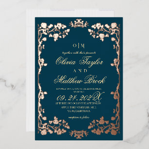 Royal Teal & Rose Gold Foil Floral The Wedding of