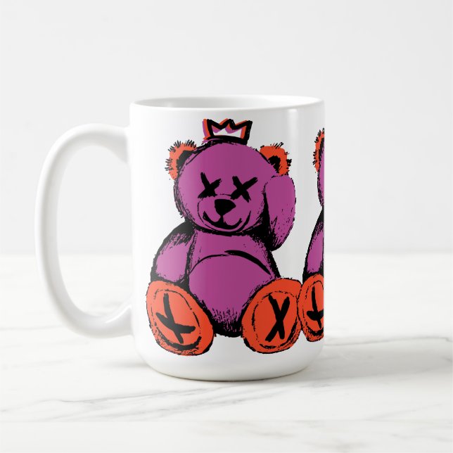 Royal Teddy Bear in Purple & Orange Coffee Mug (Left)