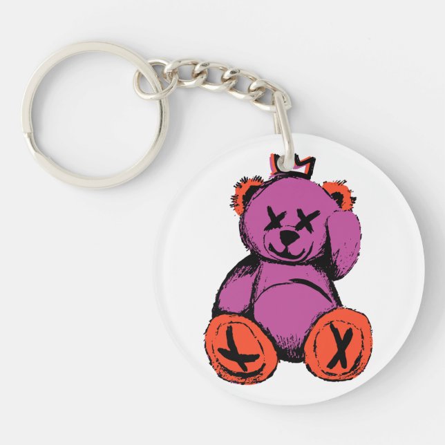 Royal Teddy Bear in Purple & Orange Key Ring (Front)