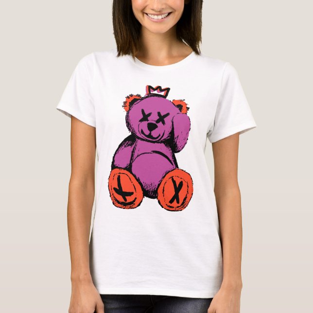 Royal Teddy Bear in Purple & Orange T-Shirt (Front)