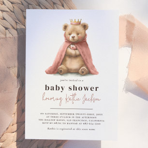 Royal Teddy Bear Little Princess Girl Baby Shower Invitation