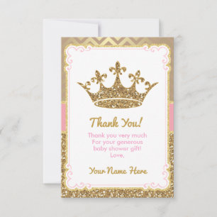 Royal Thank You Card Pink Gold Glitter Crown