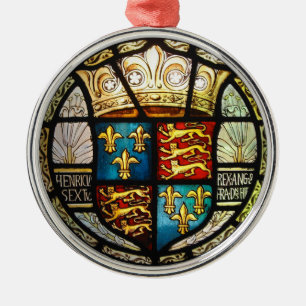 Royal Tudor Coat of Arms Henry VIII Stained Glass Metal Tree Decoration