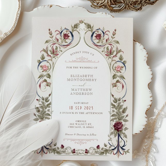 Royal Victorian Burgundy Navy Wedding Invitation (Creator Uploaded)