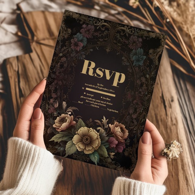 Royal Victorian Gothic Floral Wedding RSVP Card (Creator Uploaded)