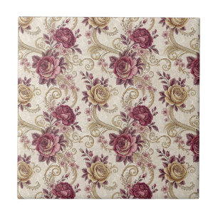 Royal Victorian Roses - Burgundy Floral Pattern Tile
