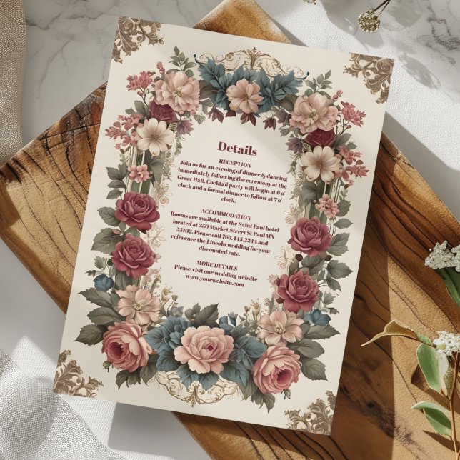 Royal Victorian Whimsical Floral Wedding  Enclosure Card (Creator Uploaded)