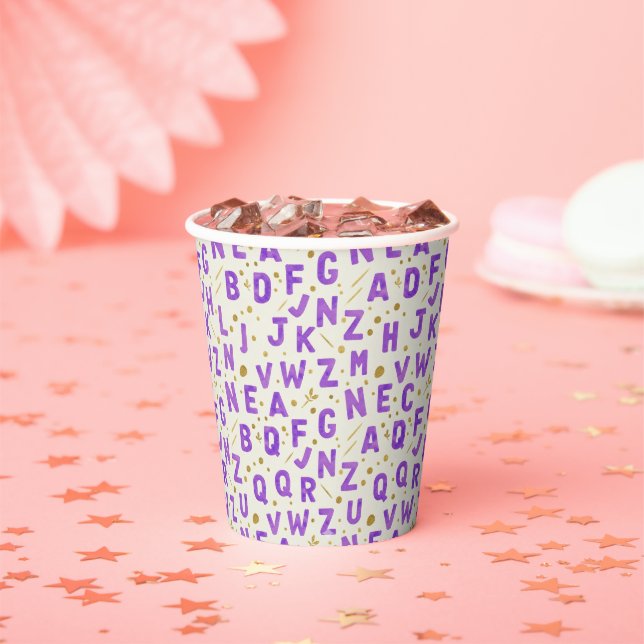 Royal Violet Alphabet Sparkle Paper Cups (Insitu)