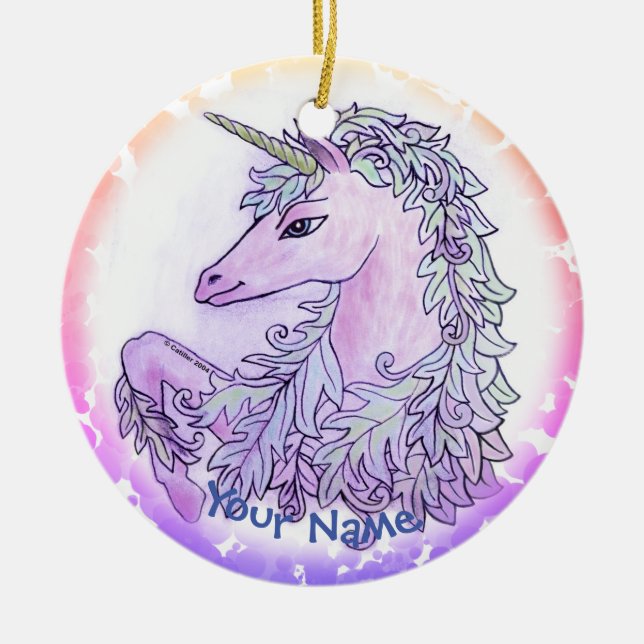 Royal Violet Unicorn Ceramic Tree Decoration (Front)