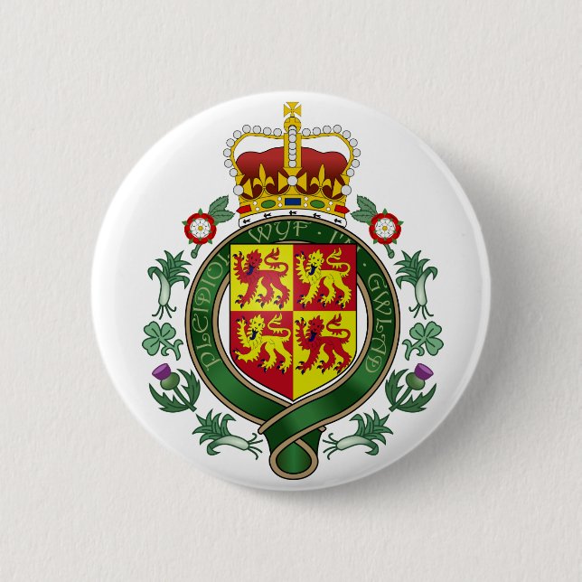 Royal Wales Official Coat Of Arms Heraldry Symbol 6 Cm Round Badge (Front)