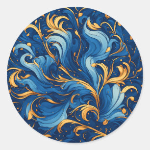 Royal Waves of Whimsy Swirls of Blue & Gold  Classic Round Sticker