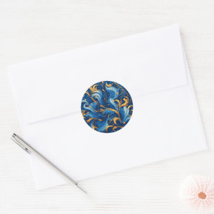 Royal Waves of Whimsy Swirls of Blue & Gold Classic Round Sticker