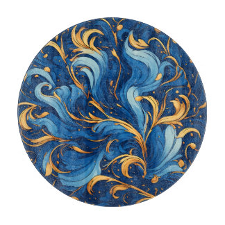 Royal Waves of Whimsy Swirls of Blue & Gold Cutting Board