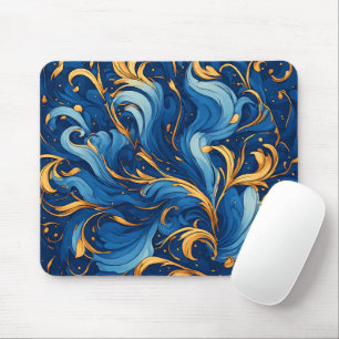 Royal Waves of Whimsy Swirls of Blue & Gold Mouse Pad