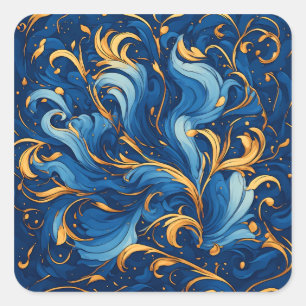 Royal Waves of Whimsy Swirls of Blue & Gold  Square Sticker