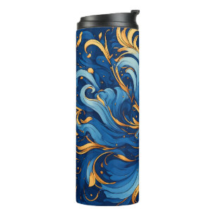 Royal Waves of Whimsy Swirls of Blue & Gold Thermal Tumbler