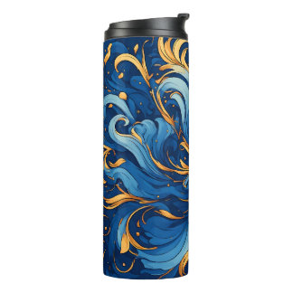 Royal Waves of Whimsy Swirls of Blue & Gold Thermal Tumbler