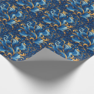 Royal Waves of Whimsy Swirls of Blue & Gold Wrapping Paper