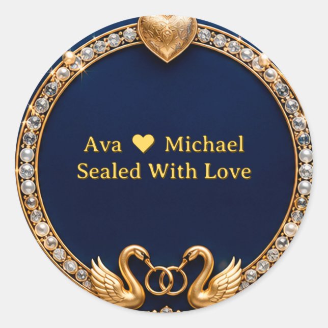 Royal Wedding Blue Swan Frame Classic Round Sticker (Front)