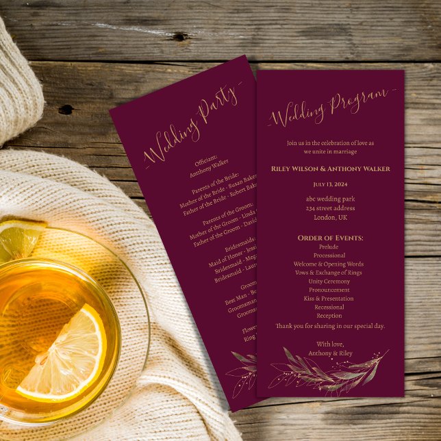 Royal wedding burgundy All in One Wedding program Programme (Creator Uploaded)