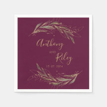 Royal wedding burgundy and golden paper napkins