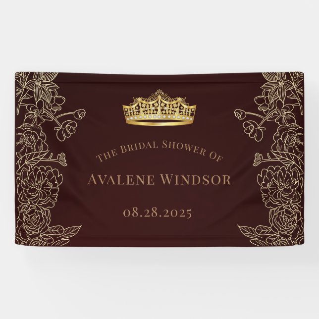 Royal Wedding Burgundy Gold Bridal Shower Banner (Horizontal)