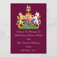 Royal Wedding Coat Of Arms Invitation (Burgundy)