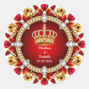 Royal Wedding Crown Frame Adorned With Diamonds Classic Round Sticker