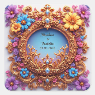 Royal Wedding Crown Frame Adorned With Diamonds Square Sticker