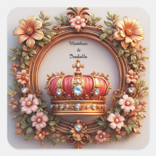 Royal Wedding Crown Frame Adorned With Diamonds Square Sticker