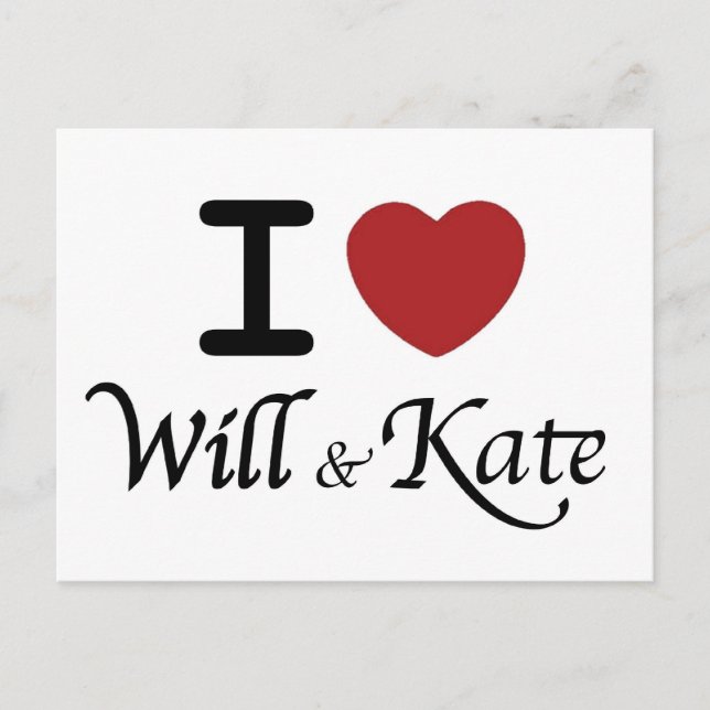 Royal Wedding I Heart Will & Kate Postcard (Front)