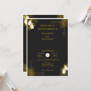 Royal wedding invitation in black and gold
