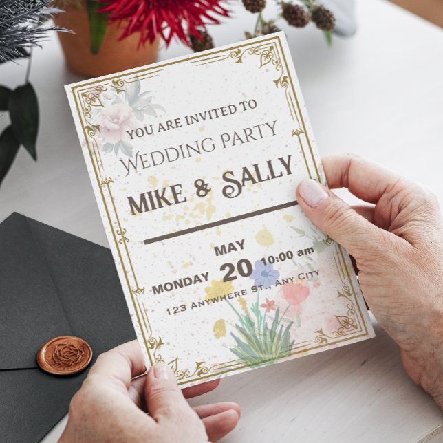 Royal Wedding Invitations, Flowers and Greenery Invitation (Red Roses Wedding Invitation, Red floral wedding invitation, Red wedding invite, Red flowers and gre)