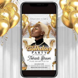 royal white and gold birthday party flyer invitation