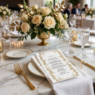 Royal White and Gold luxury Chic Floral Wedding Menu