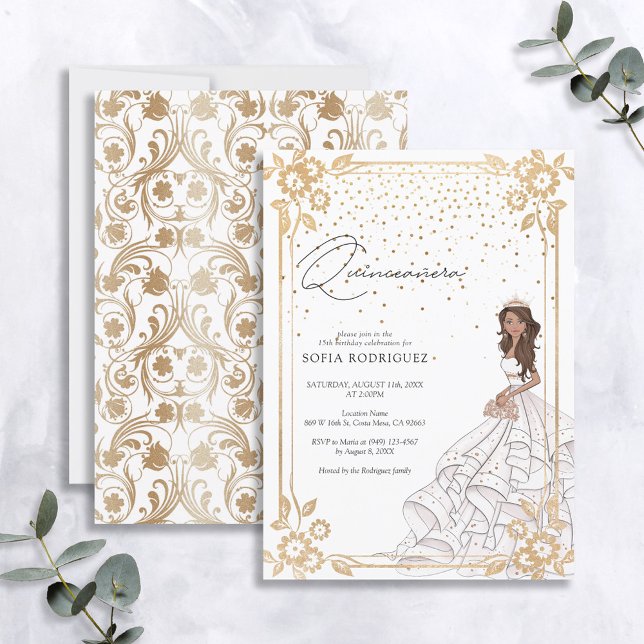 Royal White & Gold Dress Quinceanera Birthday Invitation (Creator Uploaded)