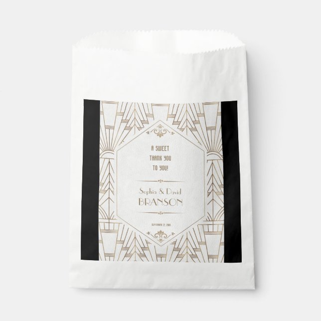 Royal White Gold Great Gatsby Wedding THANK YOU Favour Bags (Front)